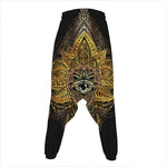 Golden Spiritual Lotus Print Hammer Pants