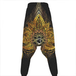 Golden Spiritual Lotus Print Hammer Pants