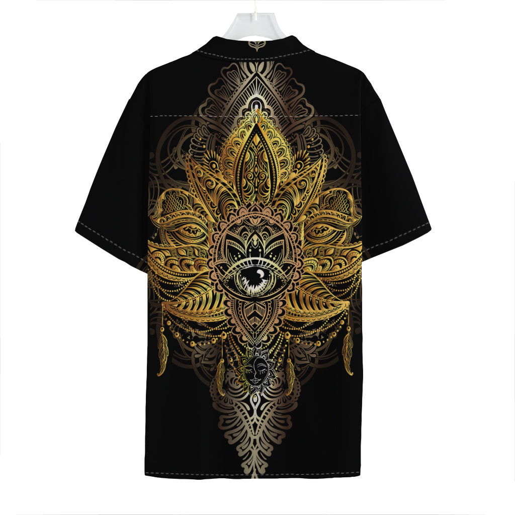 Golden Spiritual Lotus Print Hawaiian Shirt