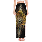 Golden Spiritual Lotus Print High Slit Maxi Skirt