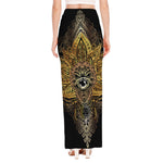 Golden Spiritual Lotus Print High Slit Maxi Skirt