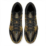 Golden Spiritual Lotus Print High Top Leather Sneakers