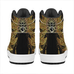 Golden Spiritual Lotus Print High Top Leather Sneakers
