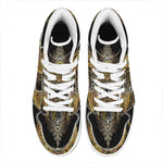 Golden Spiritual Lotus Print High Top Leather Sneakers