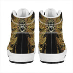 Golden Spiritual Lotus Print High Top Leather Sneakers