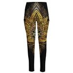Golden Spiritual Lotus Print High-Waisted Pocket Leggings