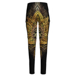 Golden Spiritual Lotus Print High-Waisted Pocket Leggings