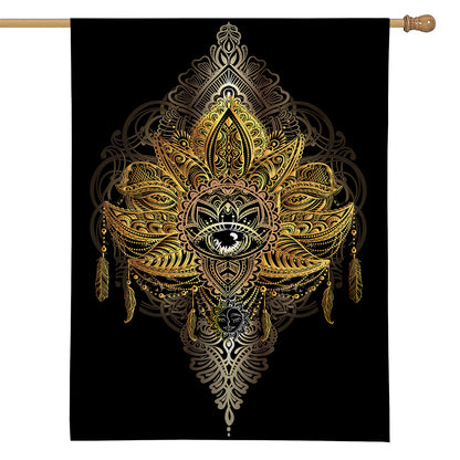Golden Spiritual Lotus Print House Flag