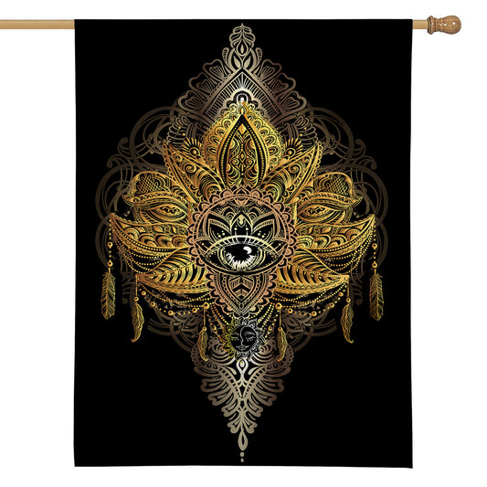 Golden Spiritual Lotus Print House Flag