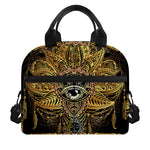 Golden Spiritual Lotus Print Insulated Lunch Bag