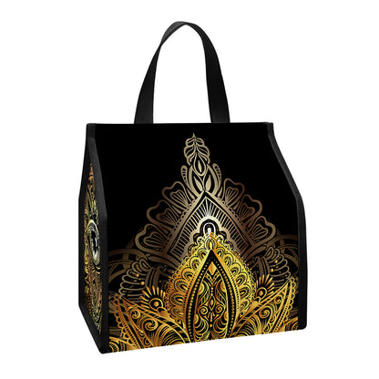 Golden Spiritual Lotus Print Insulated Lunch Tote