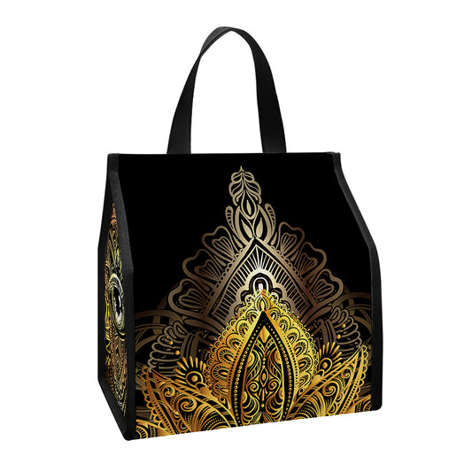 Golden Spiritual Lotus Print Insulated Lunch Tote