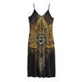 Golden Spiritual Lotus Print Jersey Midi Cami Dress