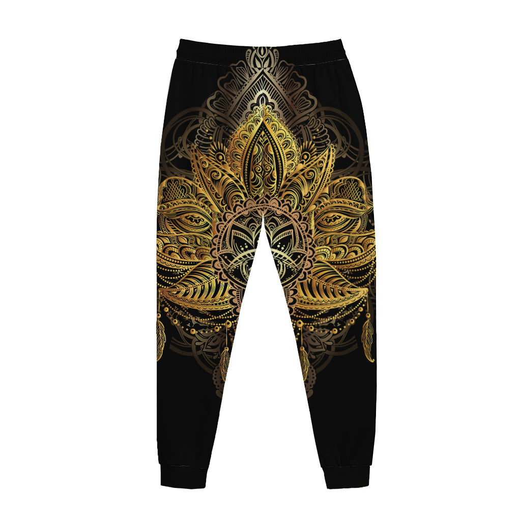 Golden Spiritual Lotus Print Jogger Pants
