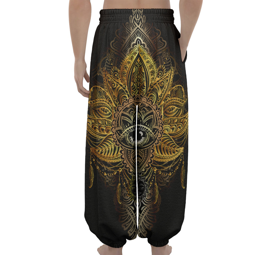 Golden Spiritual Lotus Print Lantern Pants