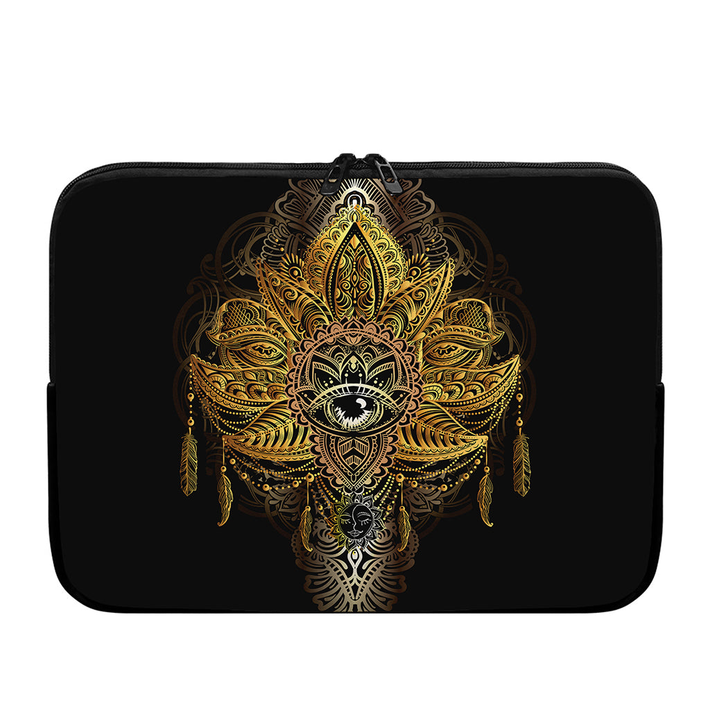 Golden Spiritual Lotus Print Laptop Sleeve
