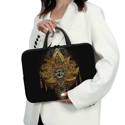 Golden Spiritual Lotus Print Laptop Sleeve With Handle