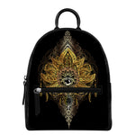 Golden Spiritual Lotus Print Leather Backpack