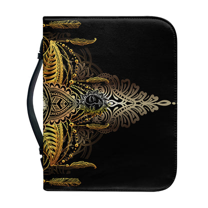 Golden Spiritual Lotus Print Leather Bible Cover