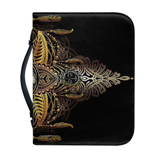 Golden Spiritual Lotus Print Leather Bible Cover