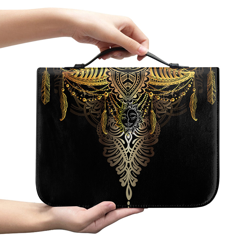 Golden Spiritual Lotus Print Leather Bible Cover
