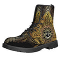Golden Spiritual Lotus Print Lace-Up Boots