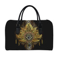 Golden Spiritual Lotus Print Leather Duffel Bag