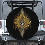 Golden Spiritual Lotus Print Leather Spare Tire Cover