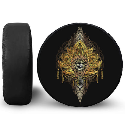 Golden Spiritual Lotus Print Leather Spare Tire Cover