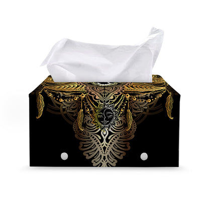 Golden Spiritual Lotus Print Leather Tissue Box Cover