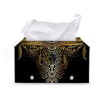 Golden Spiritual Lotus Print Leather Tissue Box Cover