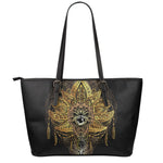 Golden Spiritual Lotus Print Leather Tote Bag