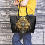 Golden Spiritual Lotus Print Leather Tote Bag