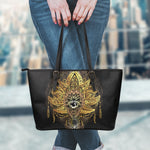 Golden Spiritual Lotus Print Leather Tote Bag