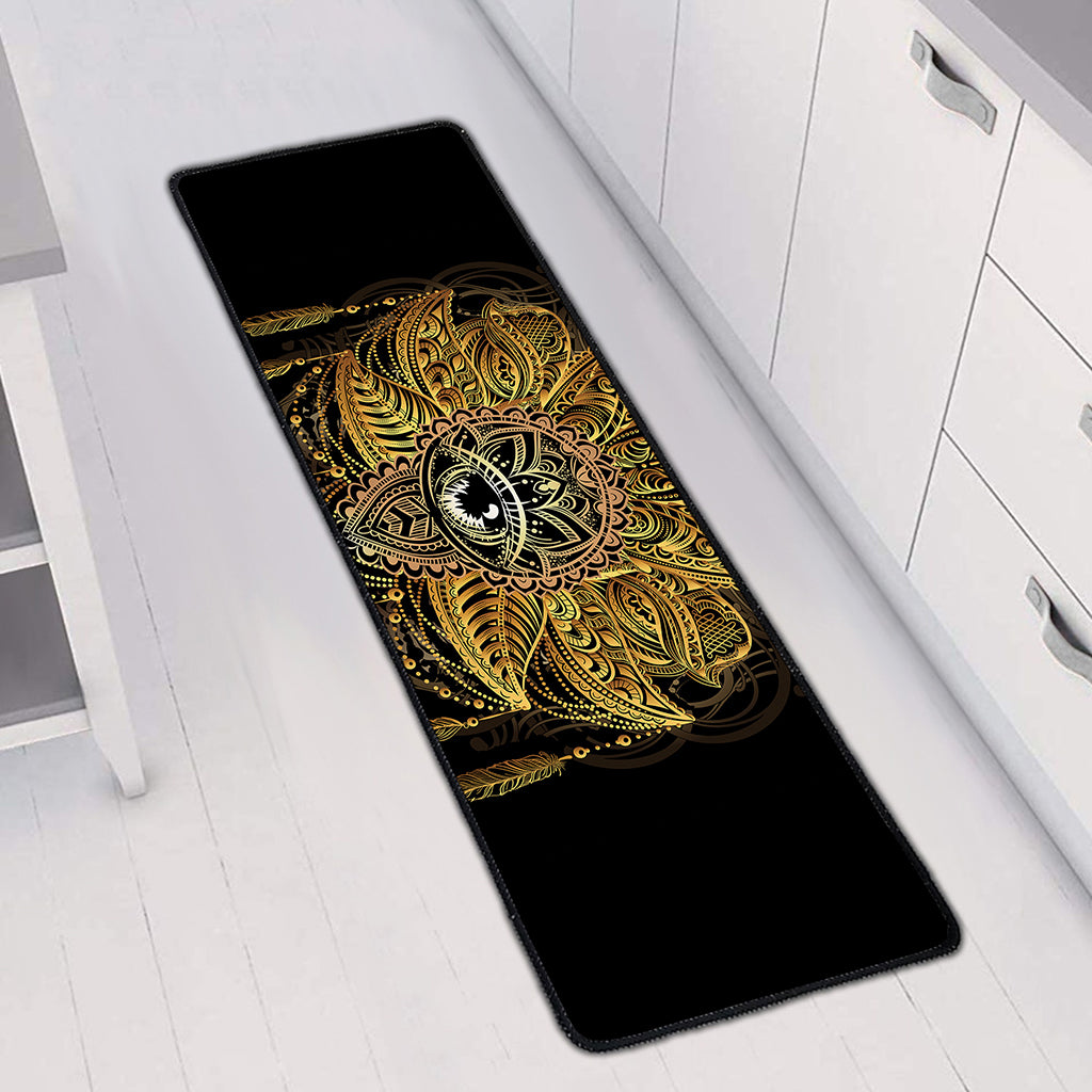 Golden Spiritual Lotus Print Long Kitchen Mat