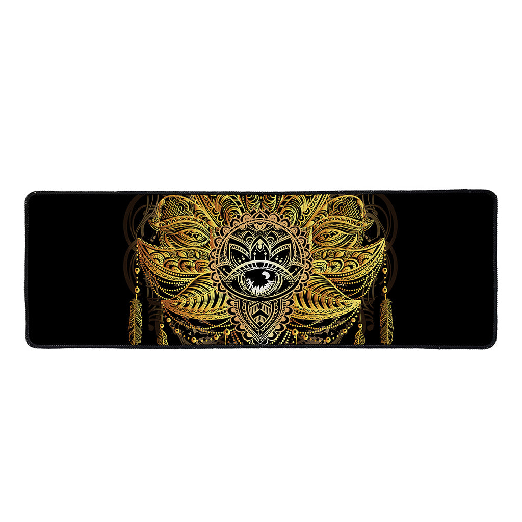 Golden Spiritual Lotus Print Long Kitchen Mat