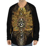 Golden Spiritual Lotus Print Long Sleeve Baseball Jersey