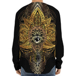 Golden Spiritual Lotus Print Long Sleeve Baseball Jersey