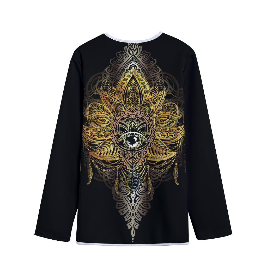 Golden Spiritual Lotus Print Long Sleeve Short Coat