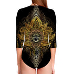 Golden Spiritual Lotus Print Long Sleeve Swimsuit
