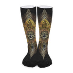 Golden Spiritual Lotus Print Long Socks