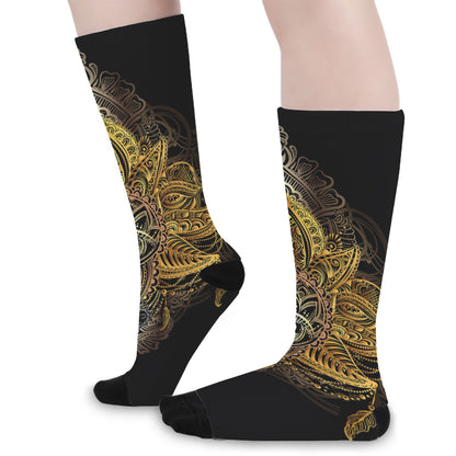 Golden Spiritual Lotus Print Long Socks