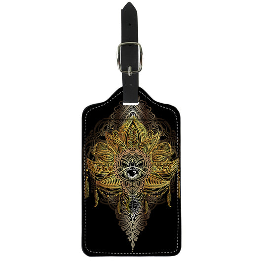 Golden Spiritual Lotus Print Luggage Tag