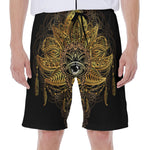 Golden Spiritual Lotus Print Men's Beach Shorts