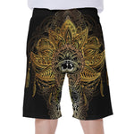 Golden Spiritual Lotus Print Men's Beach Shorts