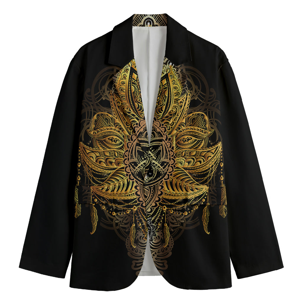Golden Spiritual Lotus Print Men's Blazer