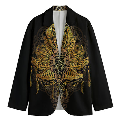 Golden Spiritual Lotus Print Men's Blazer