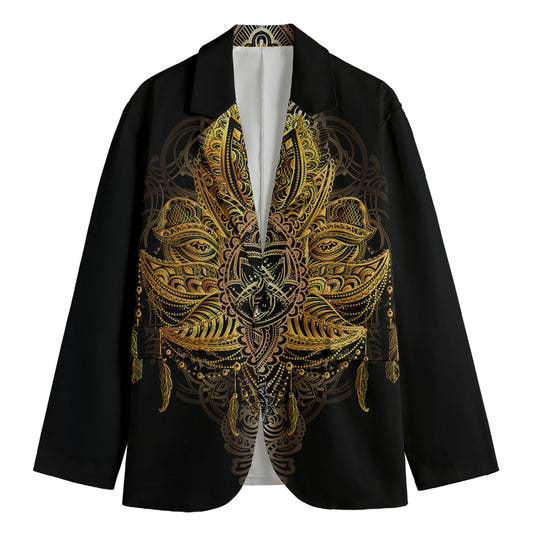Golden Spiritual Lotus Print Men's Blazer