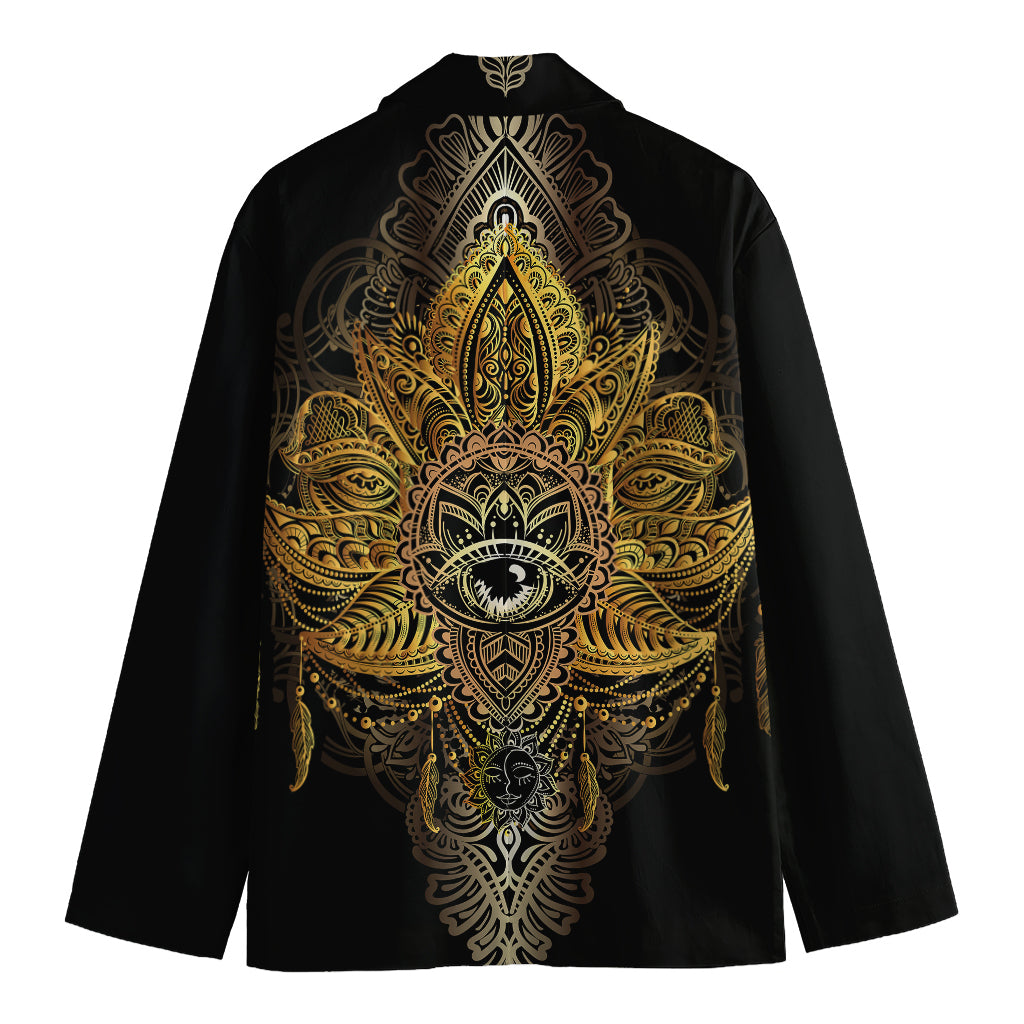 Golden Spiritual Lotus Print Men's Blazer