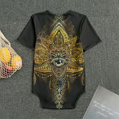 Golden Spiritual Lotus Print Men's Bodysuit
